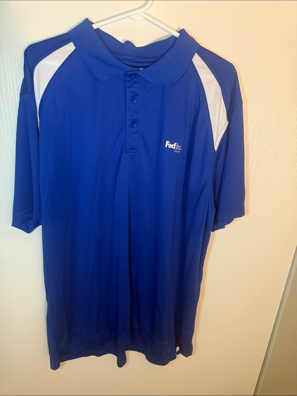 FedEx Branded Men's Blue Polo with White Shoulder Panels